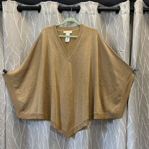 Michael Kors Shimmery Gold V-Neck Poncho Sweater Size 1X